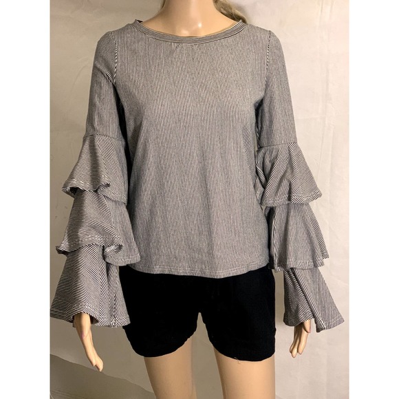 Long sleeve striped blouse with three tier sleeves Women size XS - Picture 1 of 11
